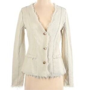 Joie Extra Soft Cream Tailored Blazer with Frayed Edges